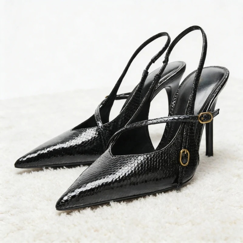 Slingback Heel Formal - 섹시한 뾰족코 텍스처 가죽 하이힐 여성