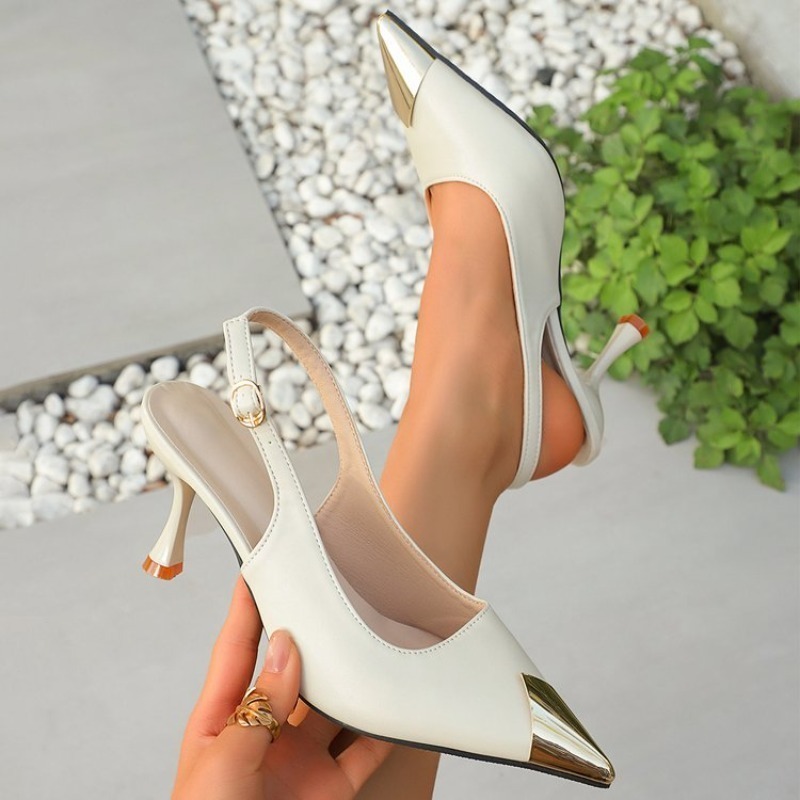 Slingback Heel Formal - 여성용 슬링백 포인티드 토 키튼힐 메탈릭