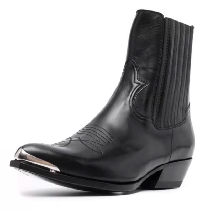 Women Formal Wear Western - 남성용 블랙 가죽 웨스턴 첼시 앵클