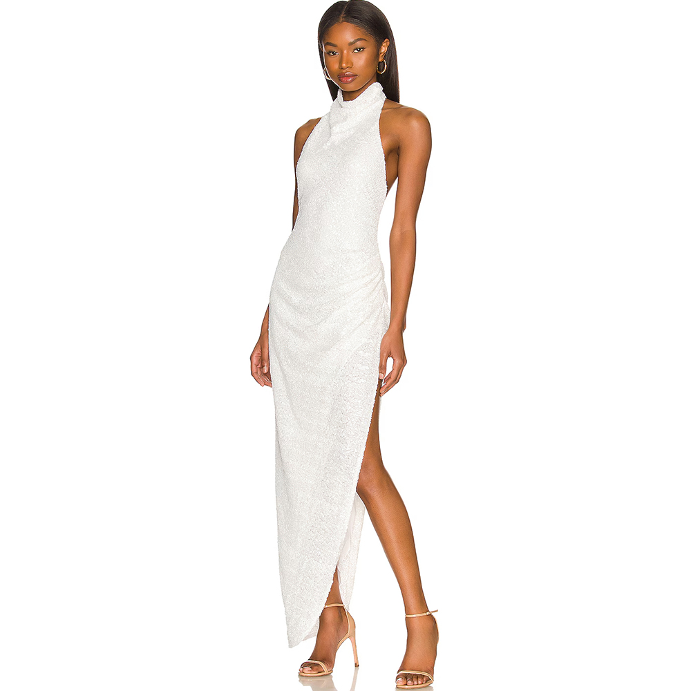 Women'S Formal Wear For Wedding Guest - 이브닝 드레스 화이트 스팽글 하이 슬릿