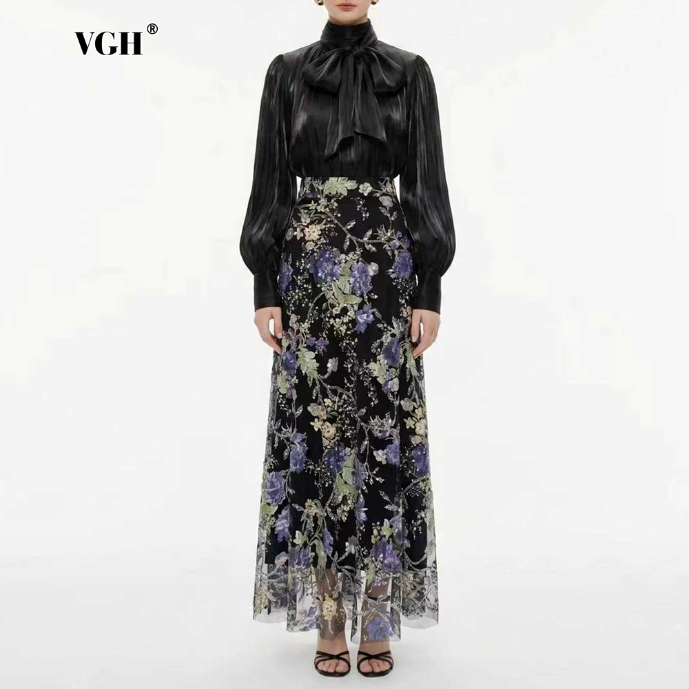 Women Formal Wear With Skirt - VGH 여성용 우아하고 세련된 블랙 플로럴