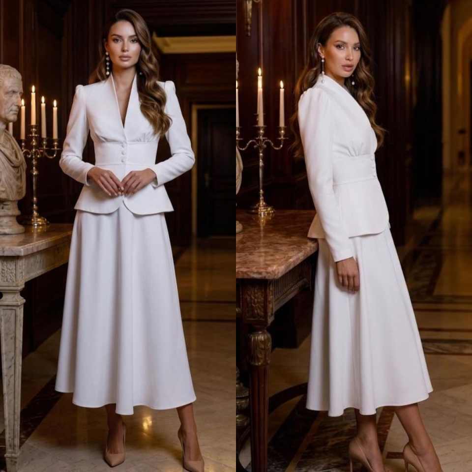Women Formal Wear With Skirt - 우아한 투피스 여성 정장 세트, 피크