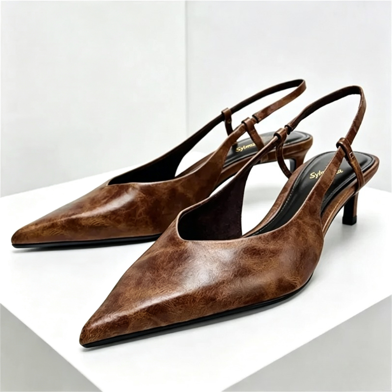 Slingback Heel Formal - 레트로 브라운 키튼 힐 디자이너 펌프스