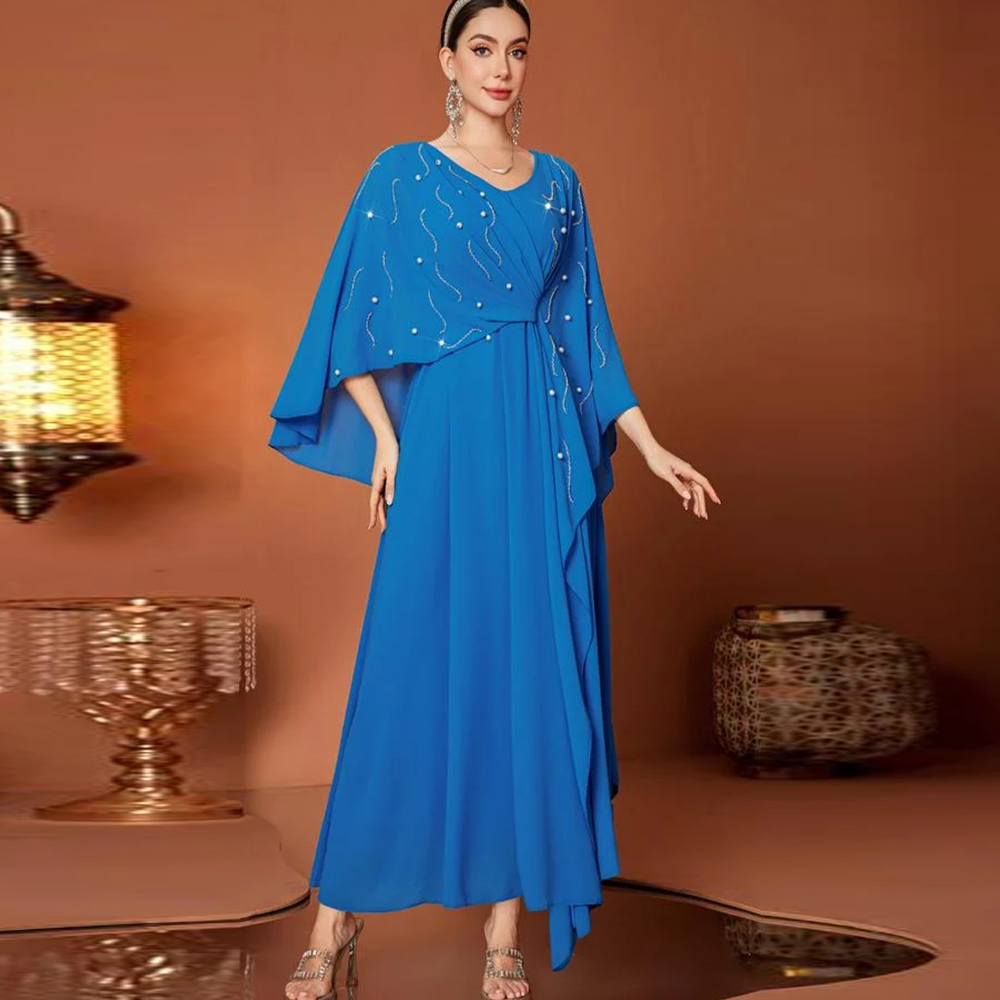 Women'S Formal Wear For Wedding Guest - 럭셔리한 이브닝 드레스 V넥 케이프 슬리브