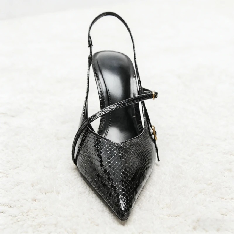 섹시한 뾰족코 텍스처 가죽 하이힐 여성 우아한 슬링백  - Slingback Heel Formal 리뷰 및 가격