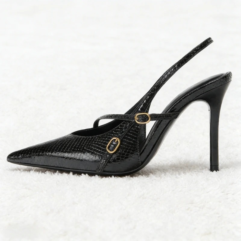 섹시한 뾰족코 텍스처 가죽 하이힐 여성 우아한 슬링백  - Slingback Heel Formal 리뷰 및 가격