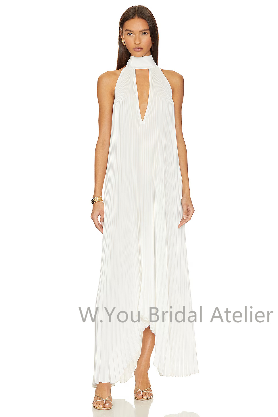 이브닝 드레스 딥 V넥 스카프 러플 플리츠 맥시 가운  - Women'S Formal Wear For Wedding Guest 리뷰 및 가격