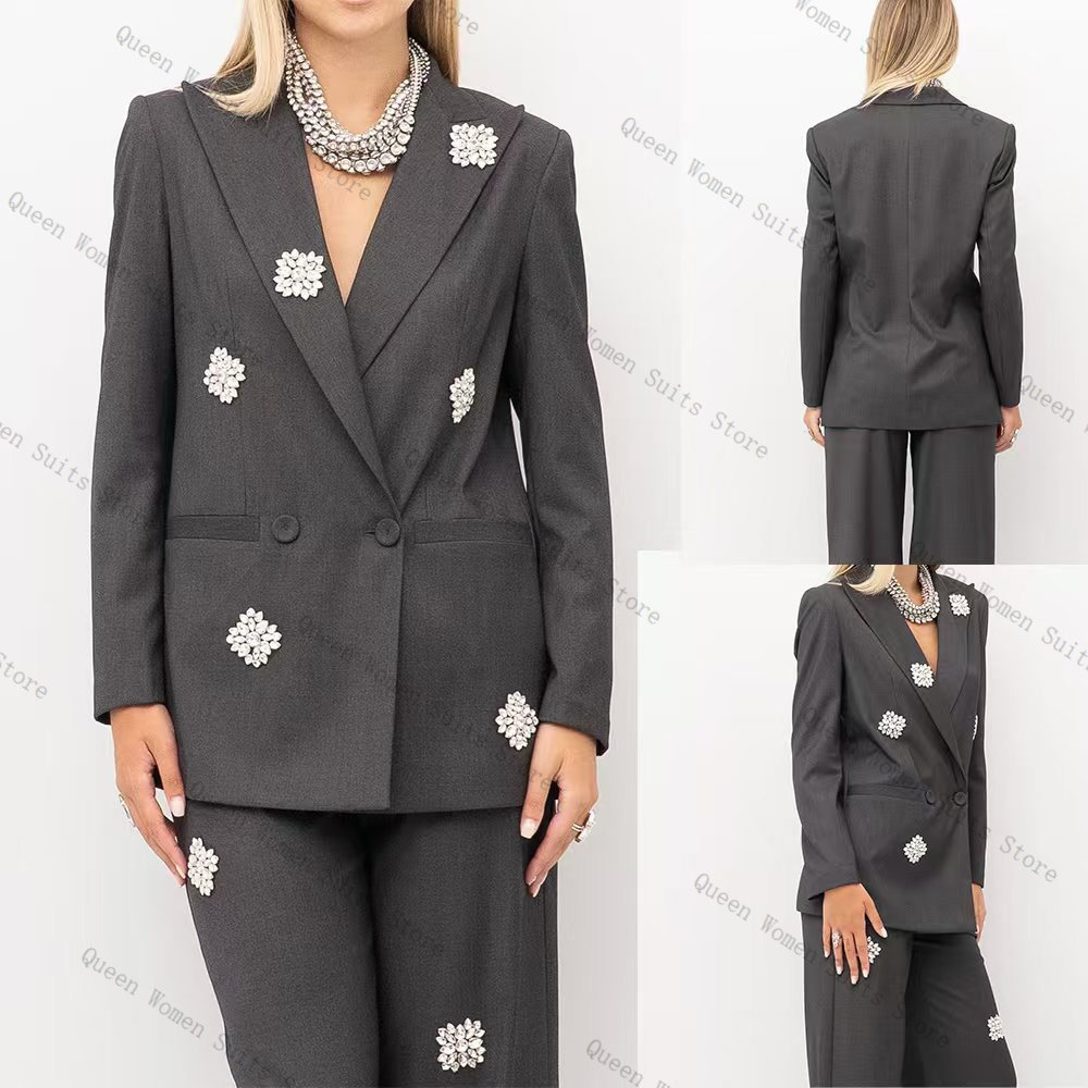 회색 여성 정장 세트 2피스 크리스탈 블레이저+바지 정 - Women'S Formal Wear For Wedding Guest 리뷰 및 가격