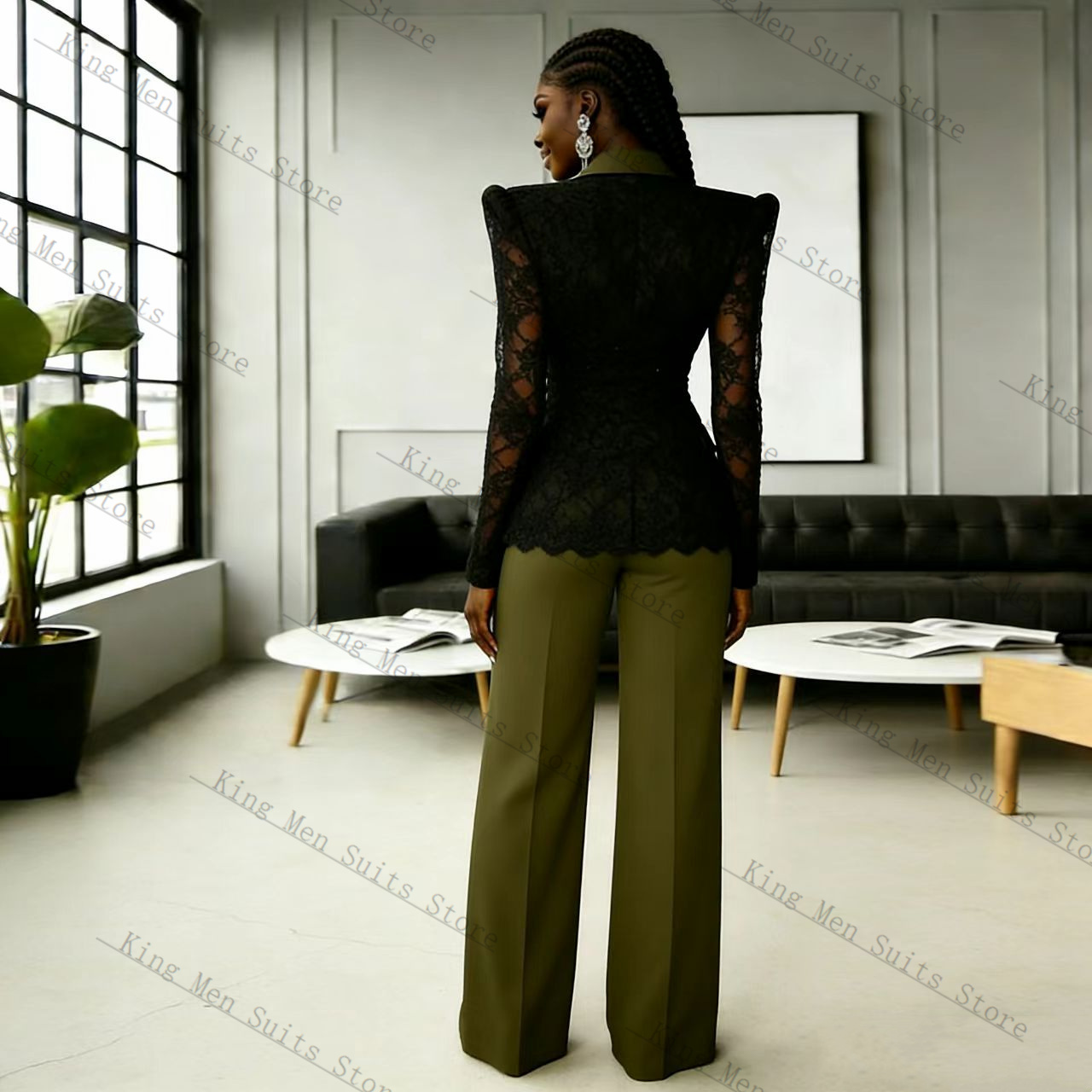그린 블랙 레이스 여성 정장 세트 2피스 블레이저+바지 - Women'S Formal Wear For Wedding Guest 리뷰 및 가격