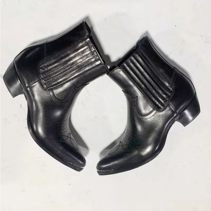 남성용 블랙 가죽 웨스턴 첼시 앵클 부츠, 뾰족한 메탈 - Women Formal Wear Western 리뷰 및 가격
