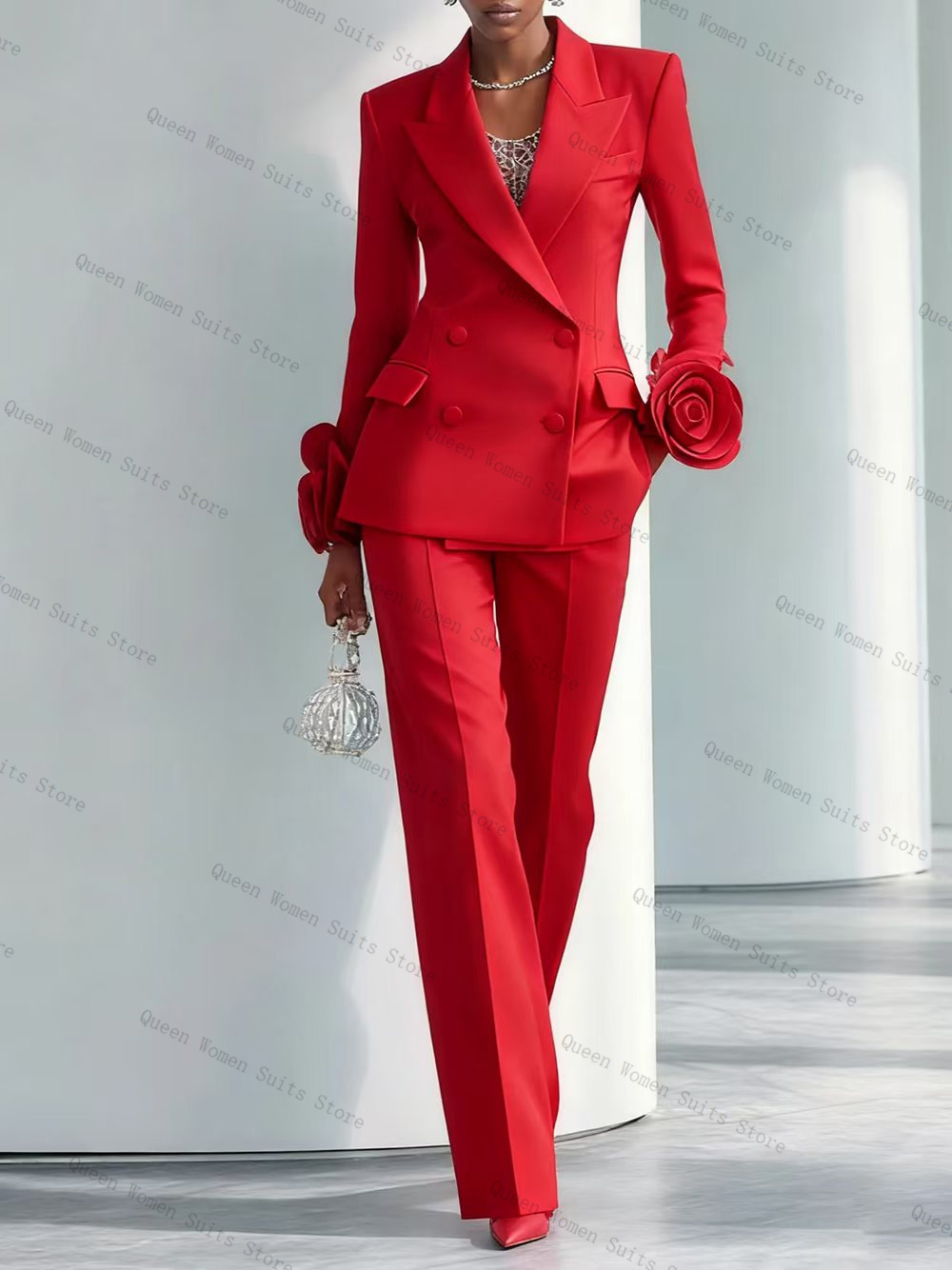 럭셔리 레드 여성 정장 세트 2피스 블레이저+바지 3D - Women'S Formal Wear For Wedding Guest 리뷰 및 가격