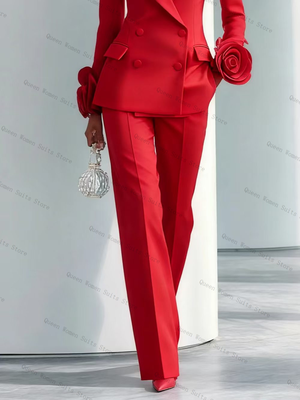 럭셔리 레드 여성 정장 세트 2피스 블레이저+바지 3D - Women'S Formal Wear For Wedding Guest 리뷰 및 가격