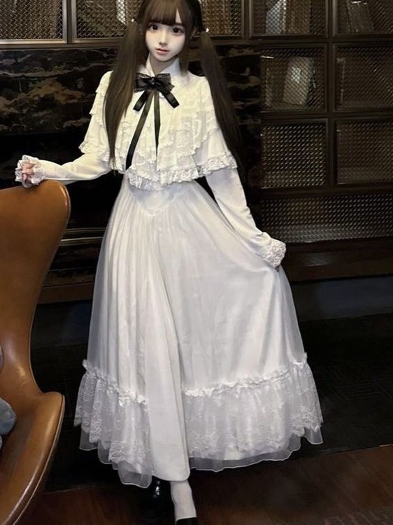 일본식 반소매 리본 레이스 드레스 화이트 슬림 맥시 스 - Women Formal Wear With Skirt 리뷰 및 가격