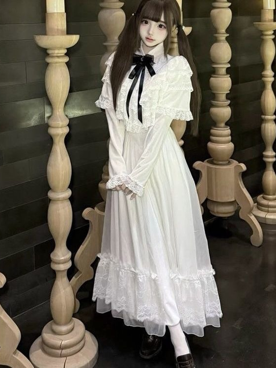 일본식 반소매 리본 레이스 드레스 화이트 슬림 맥시 스 - Women Formal Wear With Skirt 리뷰 및 가격