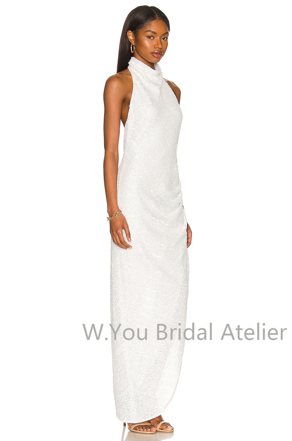 이브닝 드레스 화이트 스팽글 하이 슬릿 홀터넥 가운 여 - Women'S Formal Wear For Wedding Guest 리뷰 및 가격