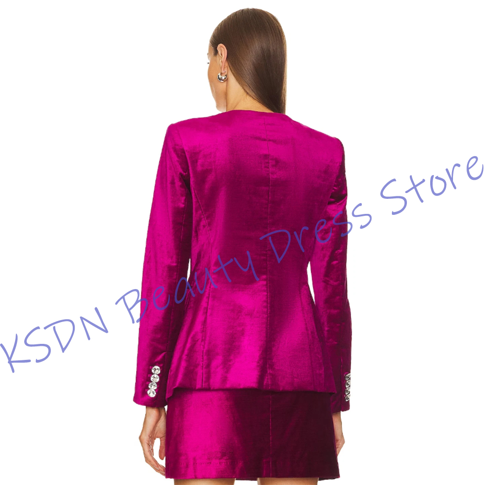 시크한 여성용 싱글 브레스티드 수트 핫핑크 새틴 투피스 - Women Formal Wear With Skirt 리뷰 및 가격