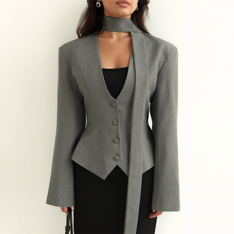 가을 여성 정장 1피스 숏 블레이저 스카프 포함 면 파 - Women'S Formal Wear For Wedding Guest 리뷰 및 가격