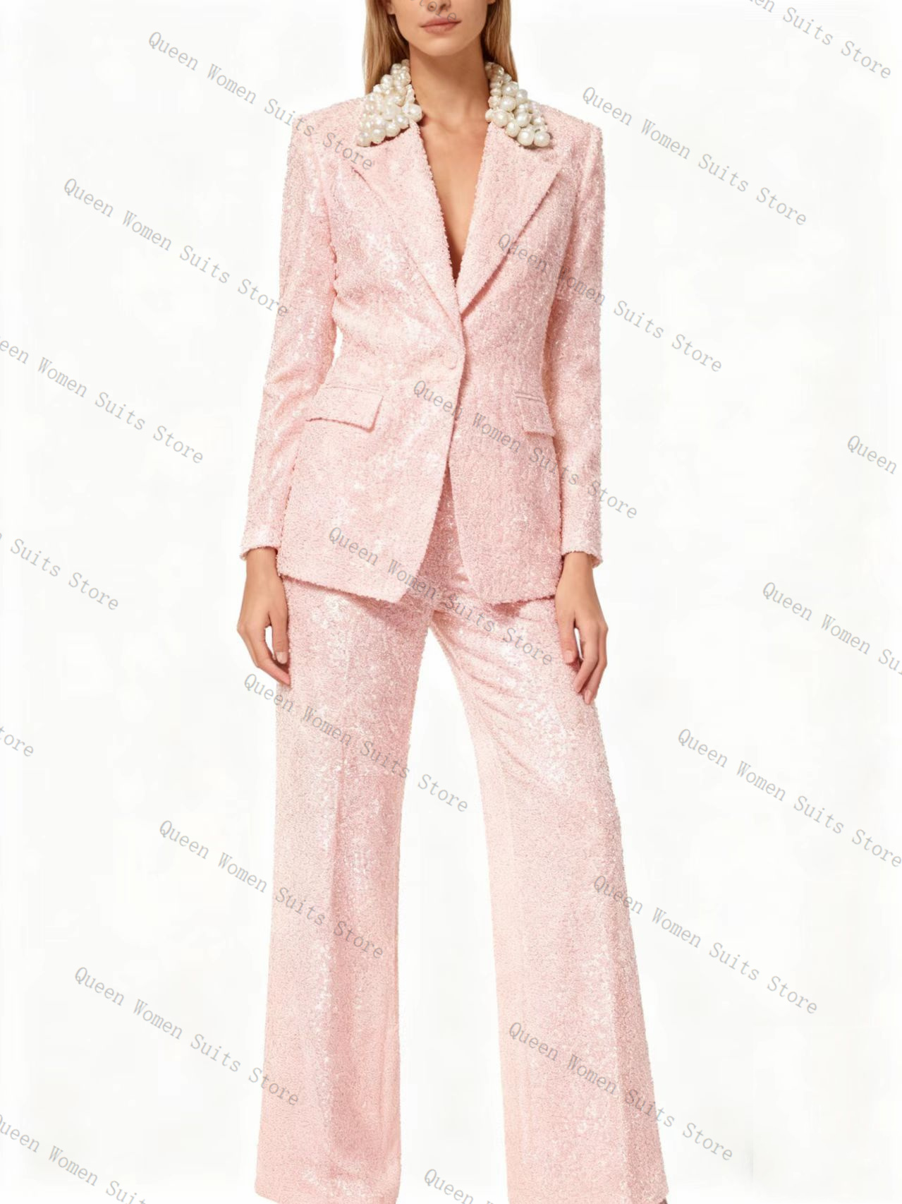 럭셔리 스팽글 네이비 블루 여성 정장 세트 2피스 블레 - Women'S Formal Wear For Wedding Guest 리뷰 및 가격
