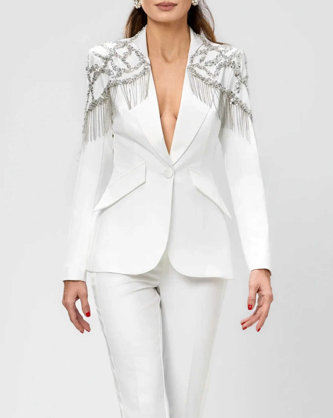 여성을 위한 맞춤형 웨딩 턱시도 비즈 장식 태슬 긴팔  - Women'S Formal Wear For Wedding Guest 리뷰 및 가격