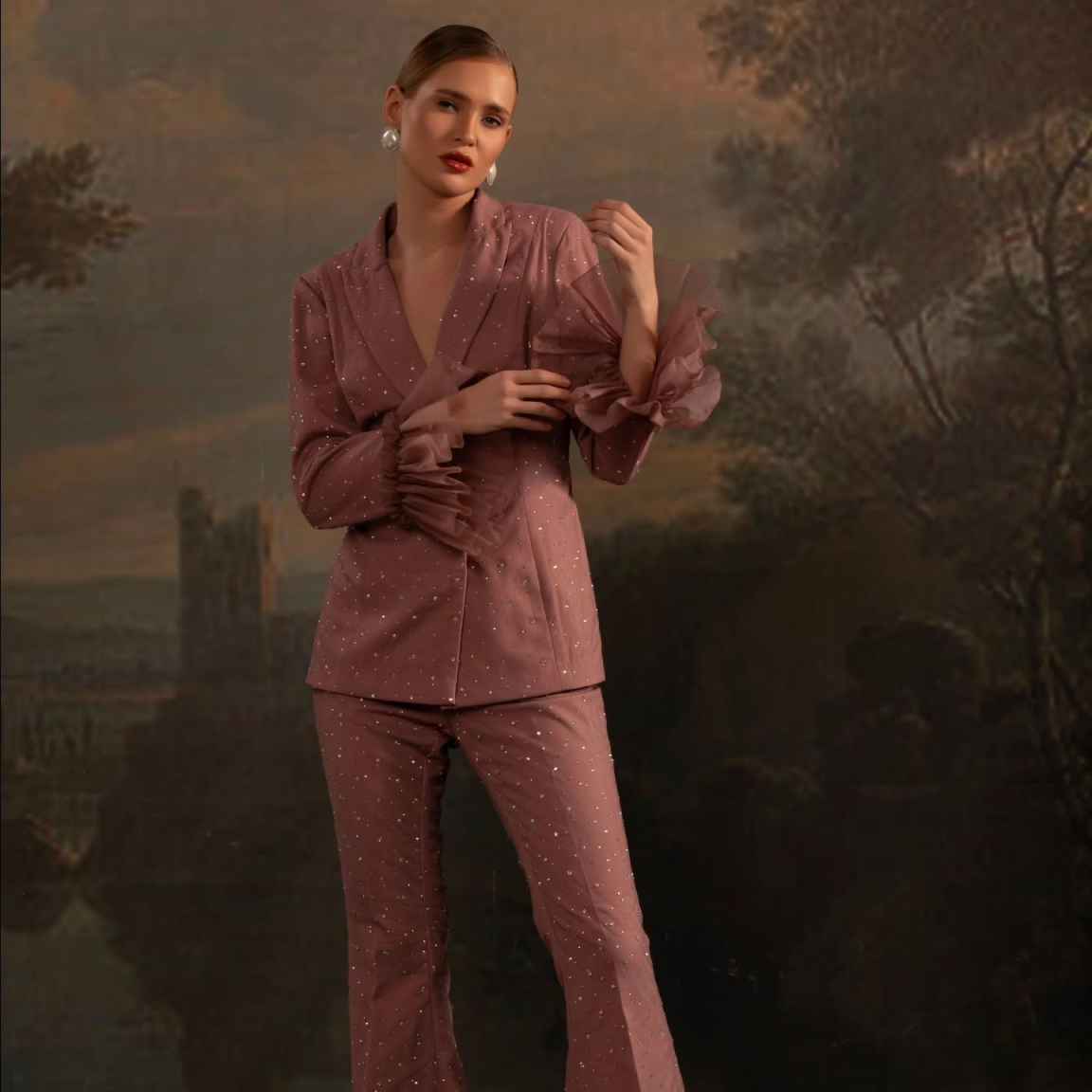 비즈 여성 블레이저 세트 맞춤형 2 조각 더블 브레스트 - Women'S Formal Wear For Wedding Guest 리뷰 및 가격