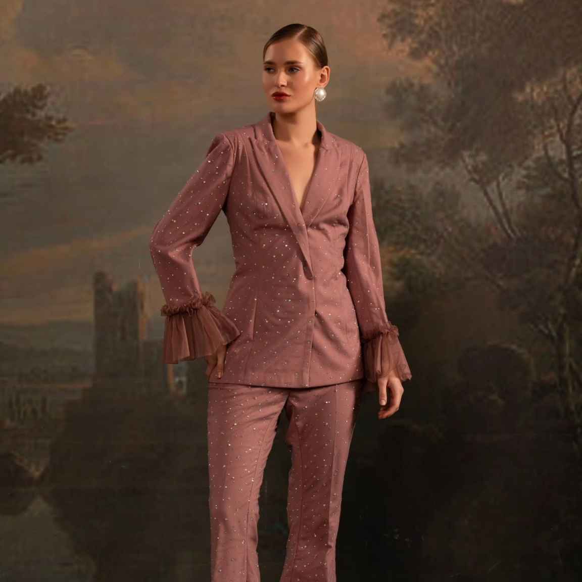 비즈 여성 블레이저 세트 맞춤형 2 조각 더블 브레스트 - Women'S Formal Wear For Wedding Guest 리뷰 및 가격
