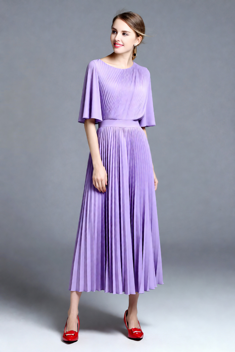 여성용 라일락 케이프 슬리브 플리츠 미디 드레스, 하이 - Women'S Formal Wear For Wedding Guest 리뷰 및 가격