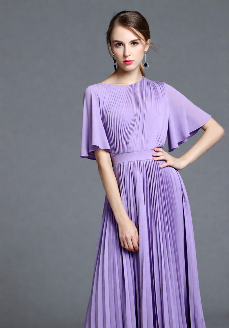 여성용 라일락 케이프 슬리브 플리츠 미디 드레스, 하이 - Women'S Formal Wear For Wedding Guest 리뷰 및 가격