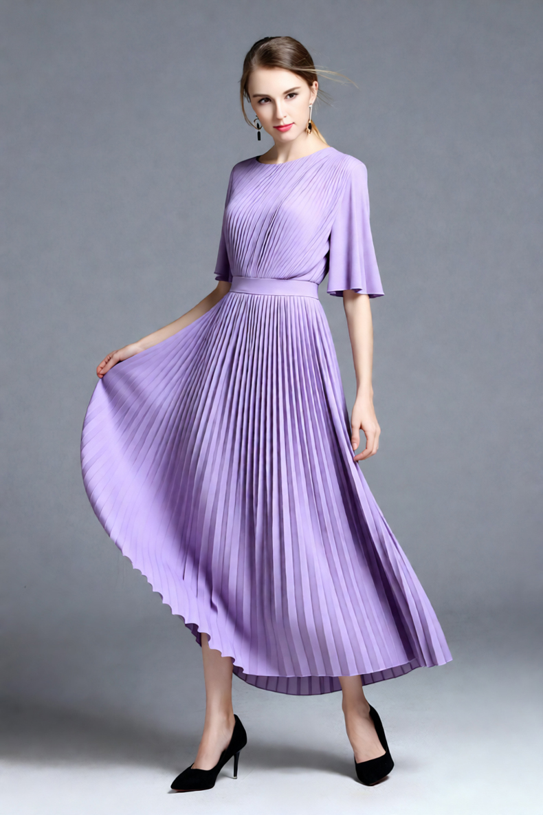 여성용 라일락 케이프 슬리브 플리츠 미디 드레스, 하이 - Women'S Formal Wear For Wedding Guest 리뷰 및 가격