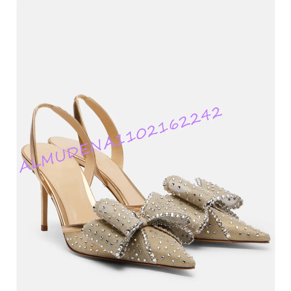 여성용 샴페인 메쉬 라인스톤 보우 슬링백 펌프스 포인티 - Slingback Heel Formal 리뷰 및 가격