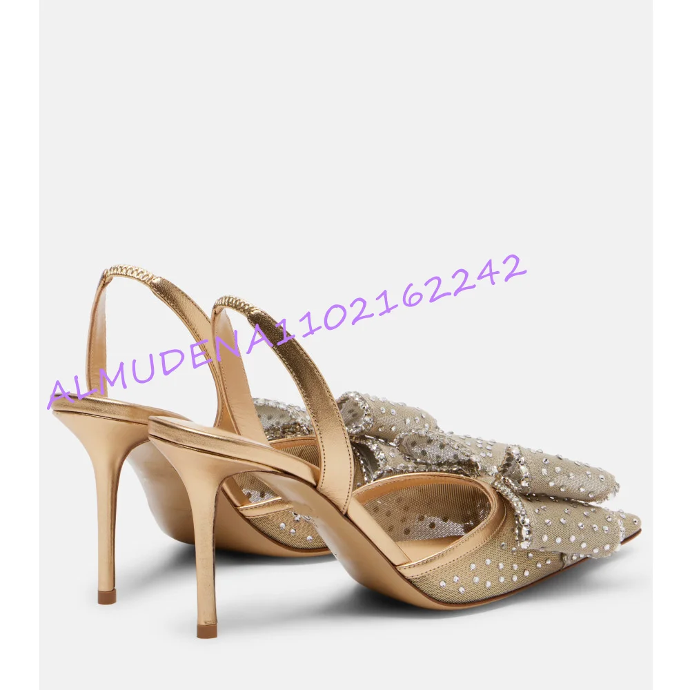 여성용 샴페인 메쉬 라인스톤 보우 슬링백 펌프스 포인티 - Slingback Heel Formal 리뷰 및 가격