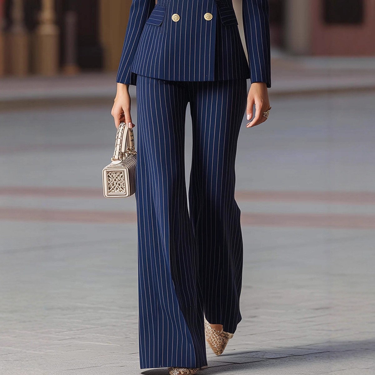 여성 정장 세트 와이드 레그 팬츠 네이비 블루 테일러드 - Tailored Trouser Wide 리뷰 및 가격