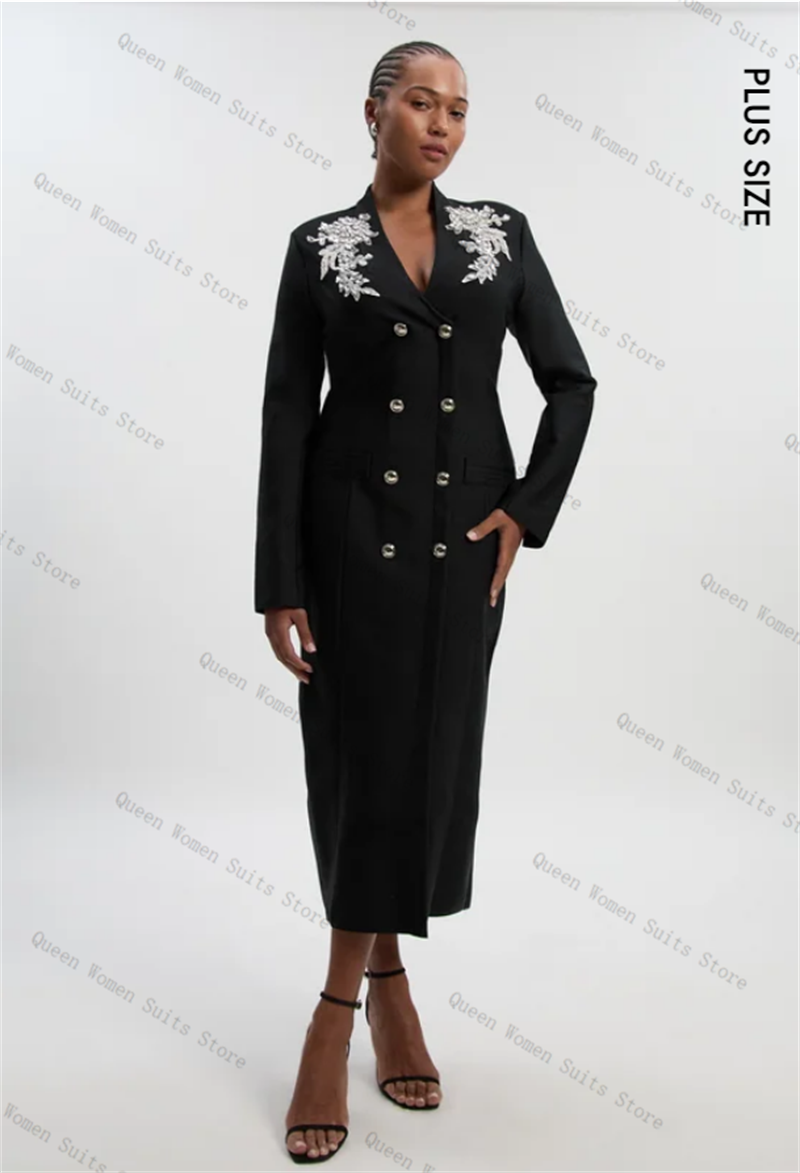 블랙 코튼 여성 정장 1피스 비즈 장식 롱 블레이저 프 - Women'S Formal Wear For Wedding Guest 리뷰 및 가격