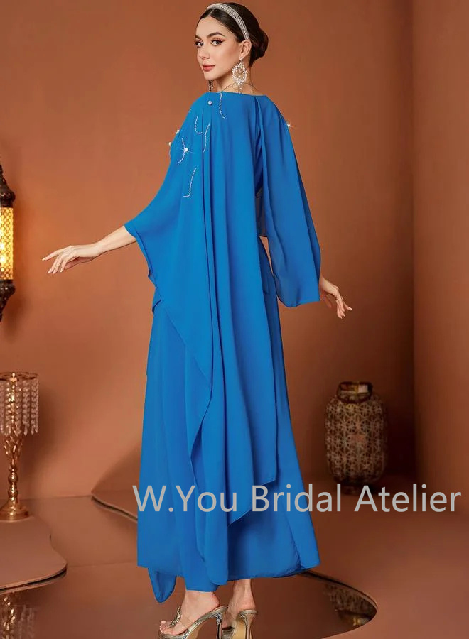 럭셔리한 이브닝 드레스 V넥 케이프 슬리브 비즈 장식  - Women'S Formal Wear For Wedding Guest 리뷰 및 가격