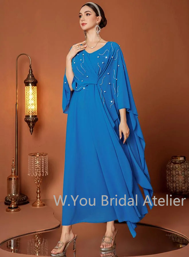 럭셔리한 이브닝 드레스 V넥 케이프 슬리브 비즈 장식  - Women'S Formal Wear For Wedding Guest 리뷰 및 가격